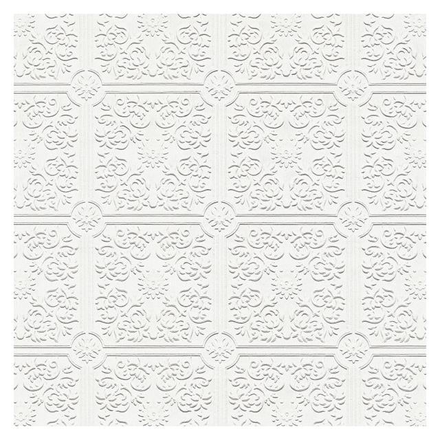 Purchase 4000-96291 PaintWorks Nico White Tin Ceiling Square Paintable White Brewster Wallpaper