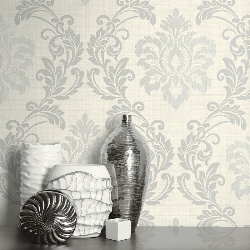 Acquire 2765 Bw40108 Geotex Adela Ivory Twill Damask Kenneth James Wallpaper