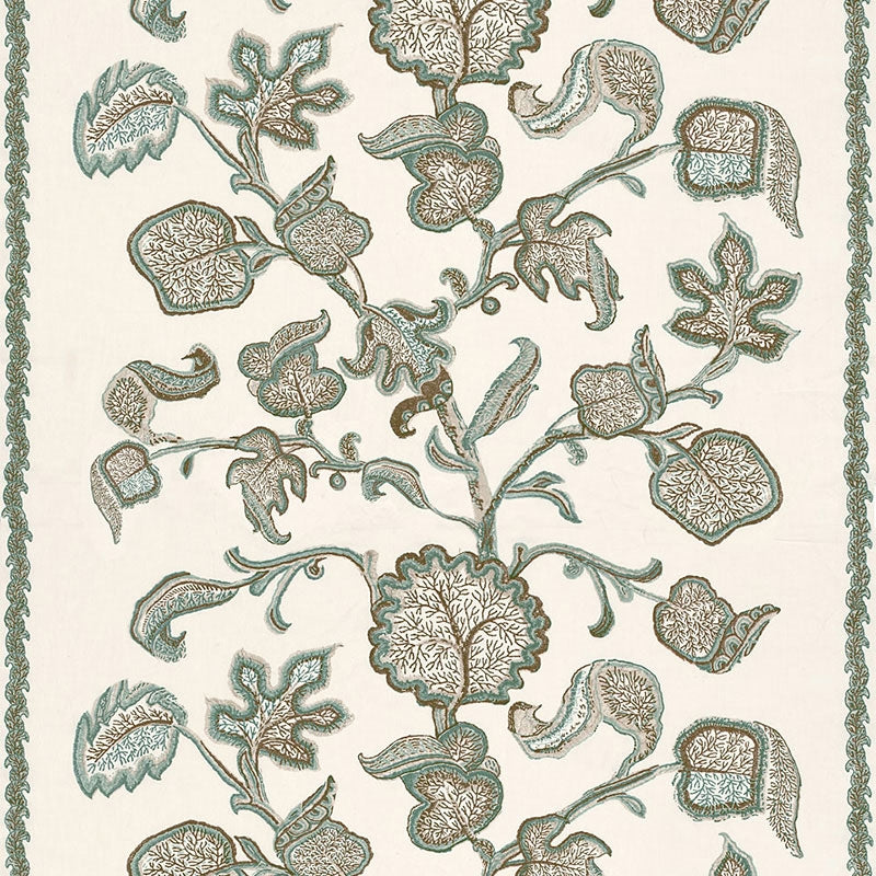 Looking 173612 Palampore Block Print Teal by Schumacher Fabric