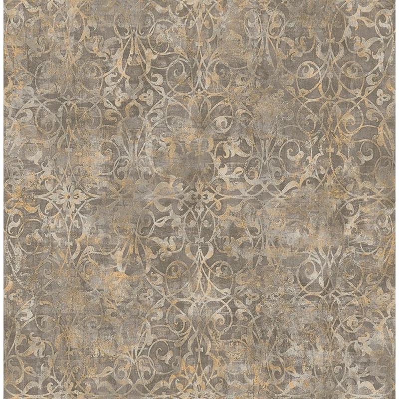 View MK21416 Metallika Brown Scroll by Seabrook Wallpaper