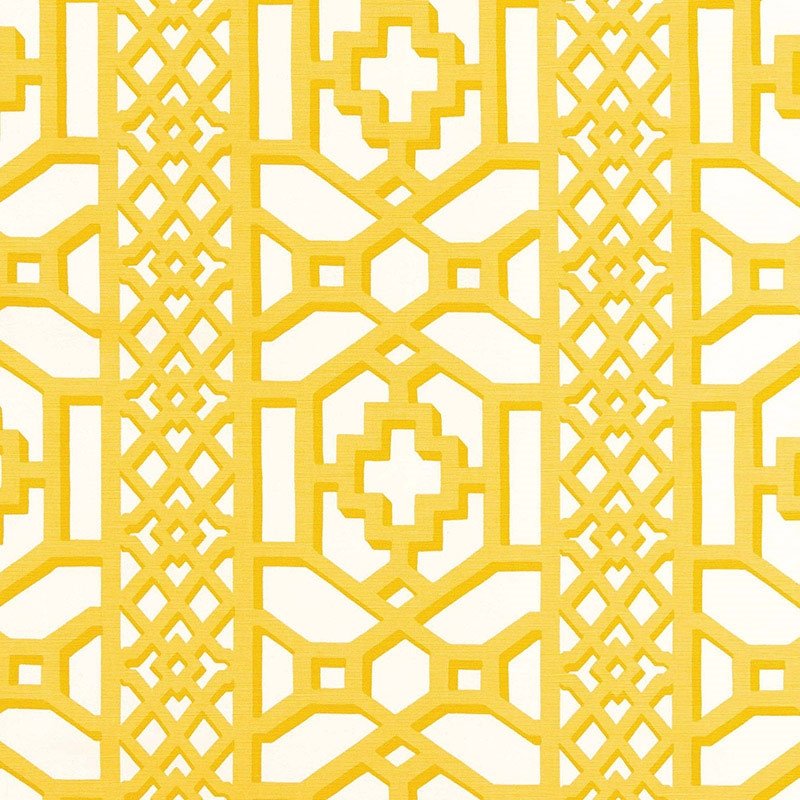 Purchase sample of 175730 Zanzibar Trellis Chintz, Canary by Schumacher Fabric