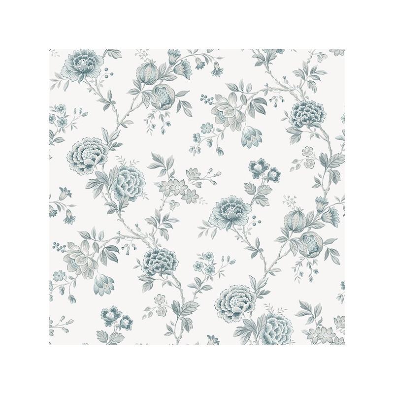 Sample 3123-02215 Homestead, Chrysanthemum Teal Jacobean by Chesapeake Wallpaper