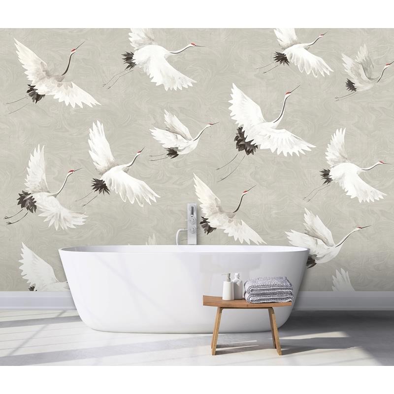 Select ASTM3909 Katie Hunt Crane You Later Dove Grey Wall Mural A-Street Prints Wallpaper
