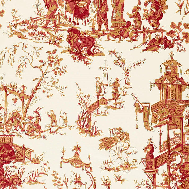 Purchase sample of 168276 Chinois Creme  Red by Schumacher Fabric