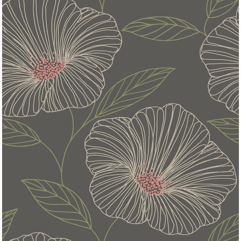 Sample 2904-24319 Fresh Start Kitchen and Bath, Mythic Brown Floral Wallpaper by Brewster