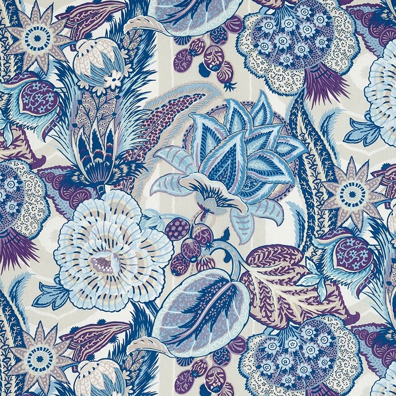 Purchase sample of 173523 Zanzibar Linen Print, Hyacinth by Schumacher Fabric