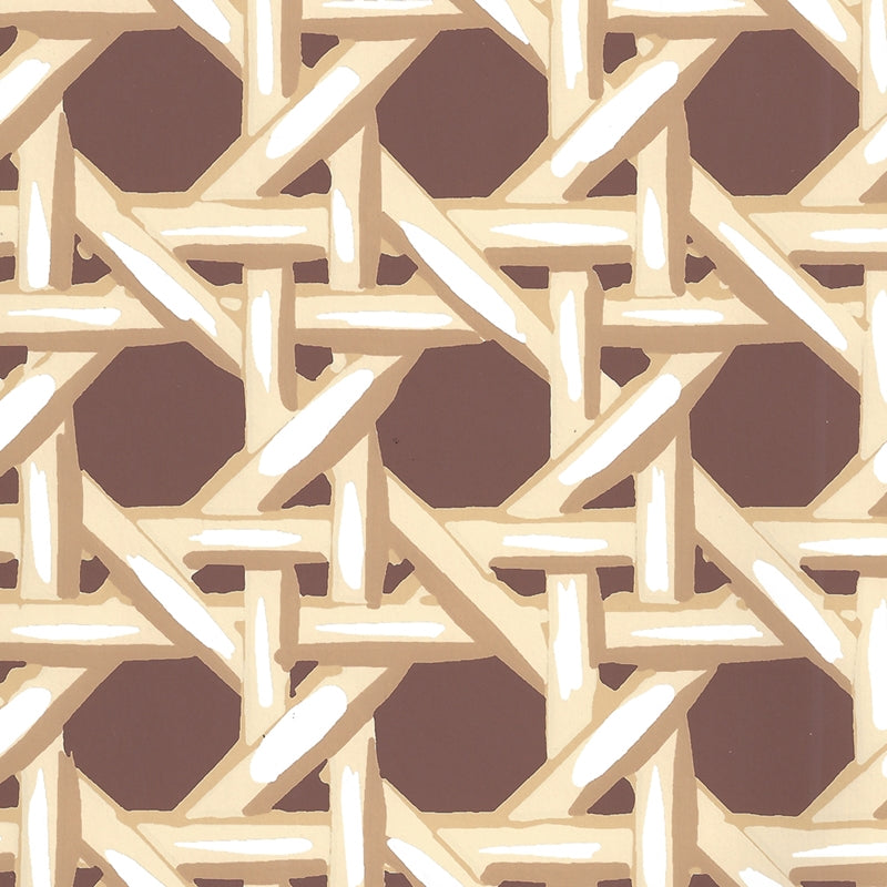 Sample 6480WP-11 Club Cane, Cream Taupe Brown by Quadrille Wallpaper
