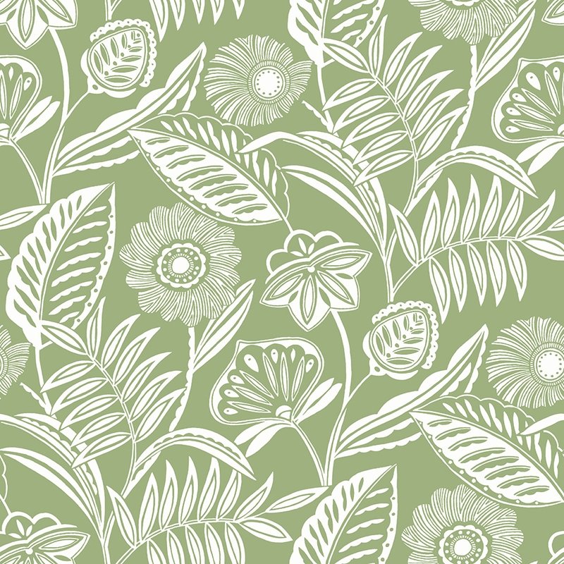 Buy 2969-87530 Pacifica Alma Green Tropical Floral Green A-Street Prints Wallpaper