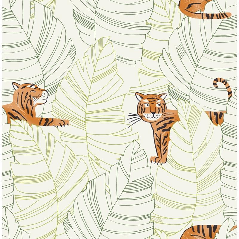 Sample DA61204 Day Dreamers, Hiding Tigers Green and Orange Seabrook Wallpaper