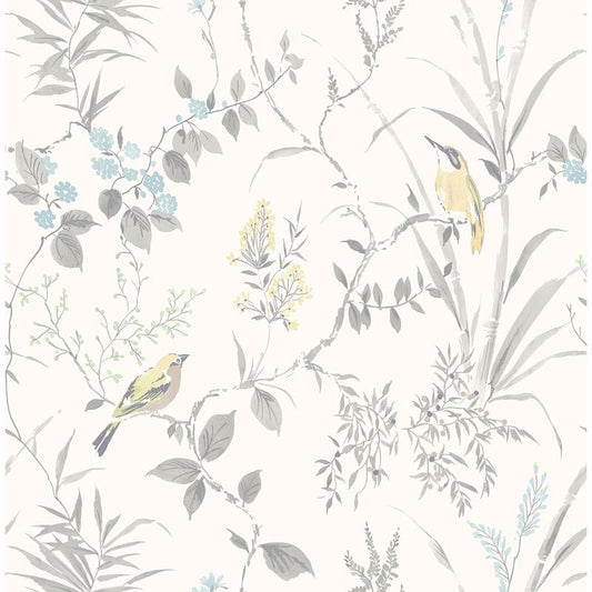 Order 2904-24172 Fresh Start Kitchen & Bath Imperial Garden Light Grey Botanical Wallpaper Light Grey Brewster