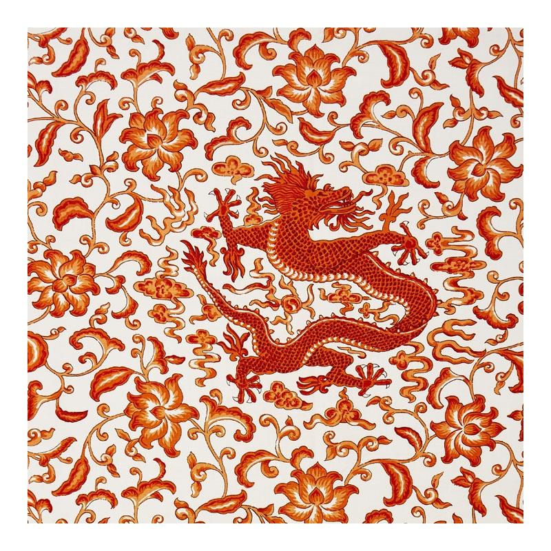 Sample 16558-003 Chi'En Dragon Linen Print, Persimmon by Scalamandre Fabric (SC 000316558)