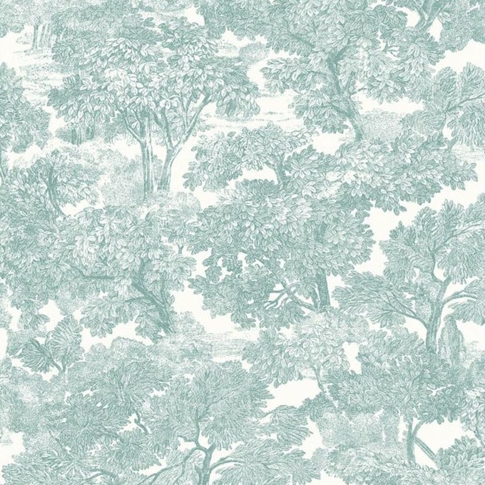 Order 3115-12545 Farmhouse Spinney Teal Toile Teal by Chesapeake Wallpaper
