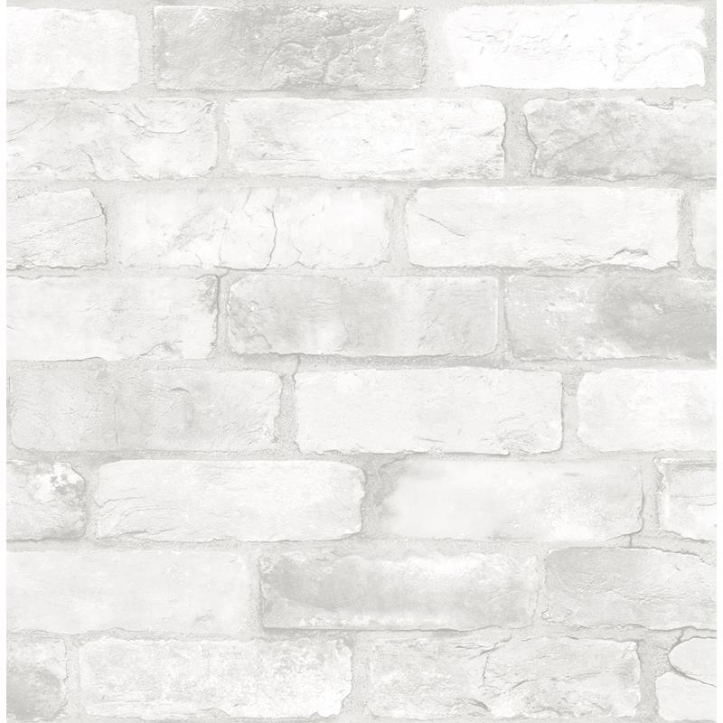 Acquire 2904-22321 Fresh Start Kitchen & Bath Cody Light Grey Reclaimed Bricks Wallpaper Light Grey Brewster
