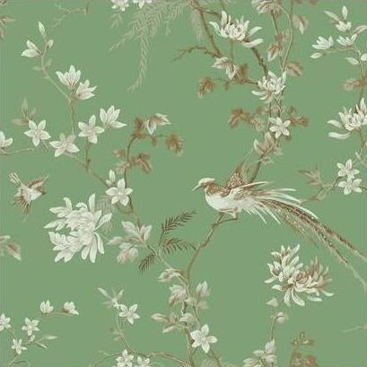 Save KT2175 Ronald Redding 24 Karat Bird And Blossom Chinoserie Wallpaper Green by Ronald Redding Wallpaper
