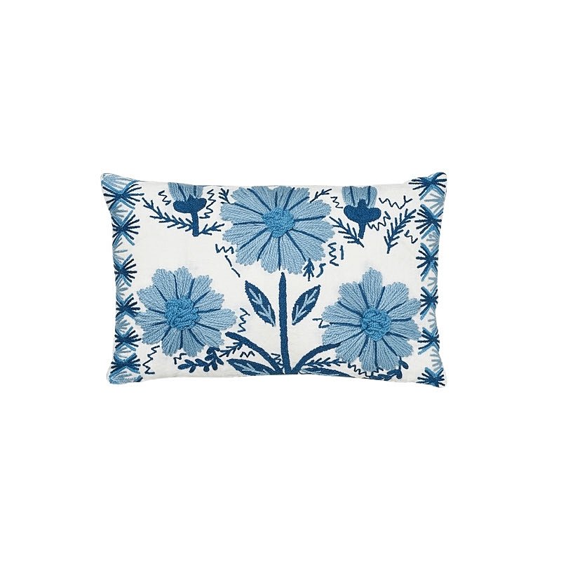 So72330209 | Marguerite Embroidery Pillow, Sky - Schumacher Pillows