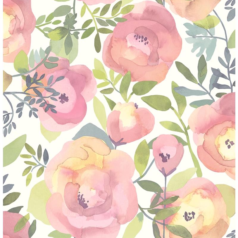Sample NU3035 Peachy Keen Pink, Flowers Peel and Stick Wallpaper