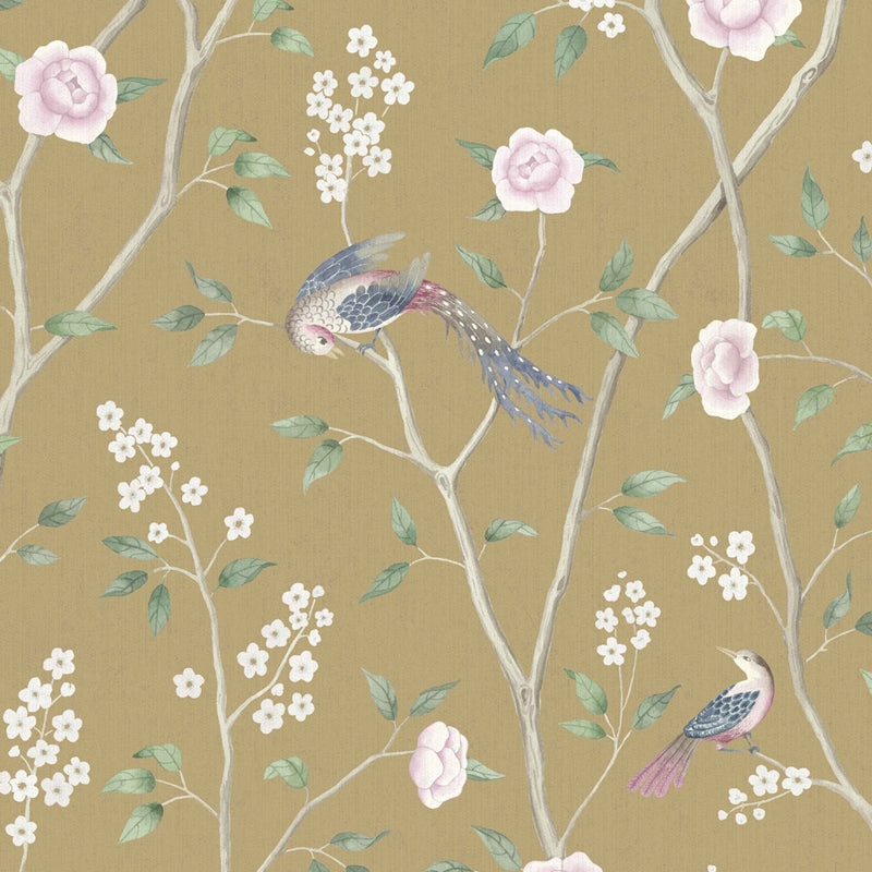 Sample 1902 Paradise Birds, Gold By Borastapeter Wallpaper