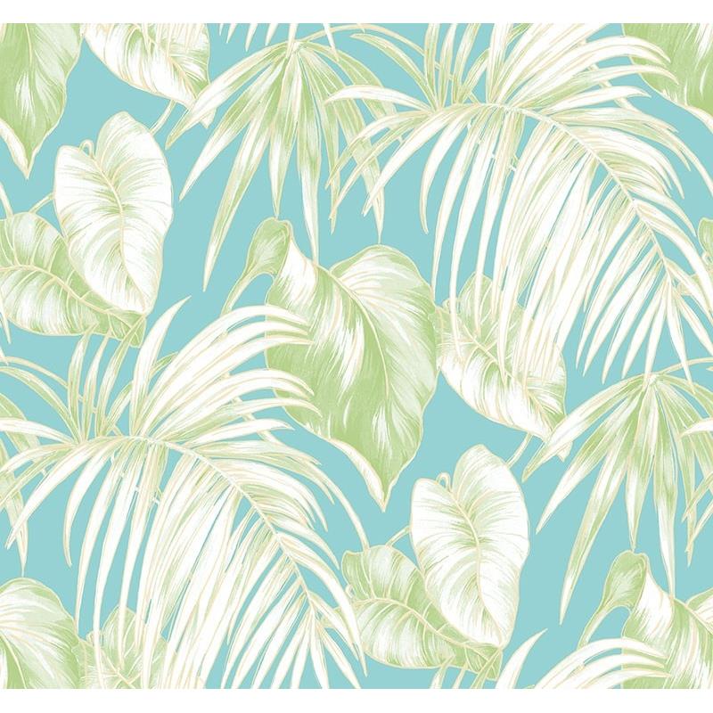 Sample TA21602 Tortuga, Blue, Leaves by Seabrook Wallpaper