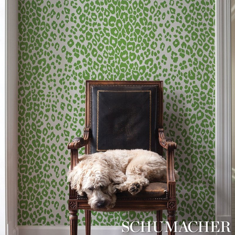 Purchase 5007015 Iconic Leopard Green Schumacher Wallcovering Wallpaper