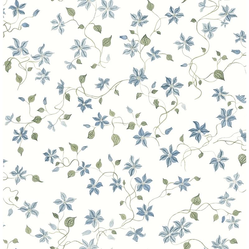 Sample AST4364 Erin Gates, Betsy Blue Heather Floral Trail Wallpaper by A-Street Prints Wallpaper