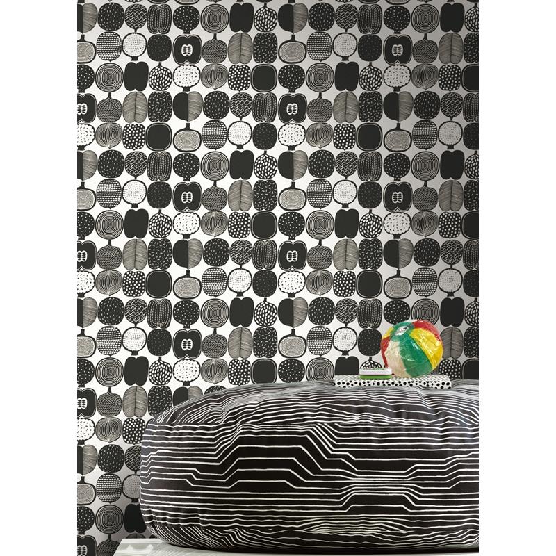 MKS4501 Marimekko Black and White Kompotti Peel &amp; Stick Wallpaper by NuWallpaper5