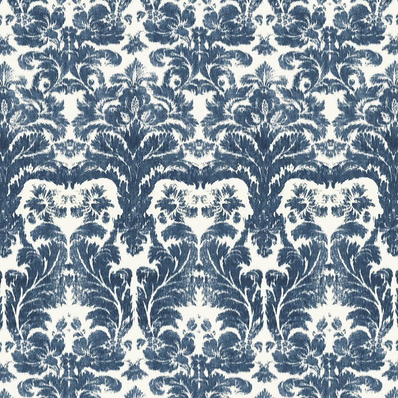Purchase sample of 175342 Aurora Damask, Indigo by Schumacher Fabric