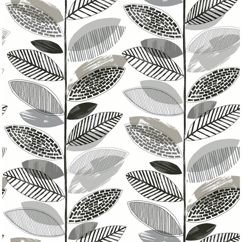 Sample 2904-25683 Fresh Start Kitchen and Bath, Nyssa Grey Leaves Wallpaper by Brewster