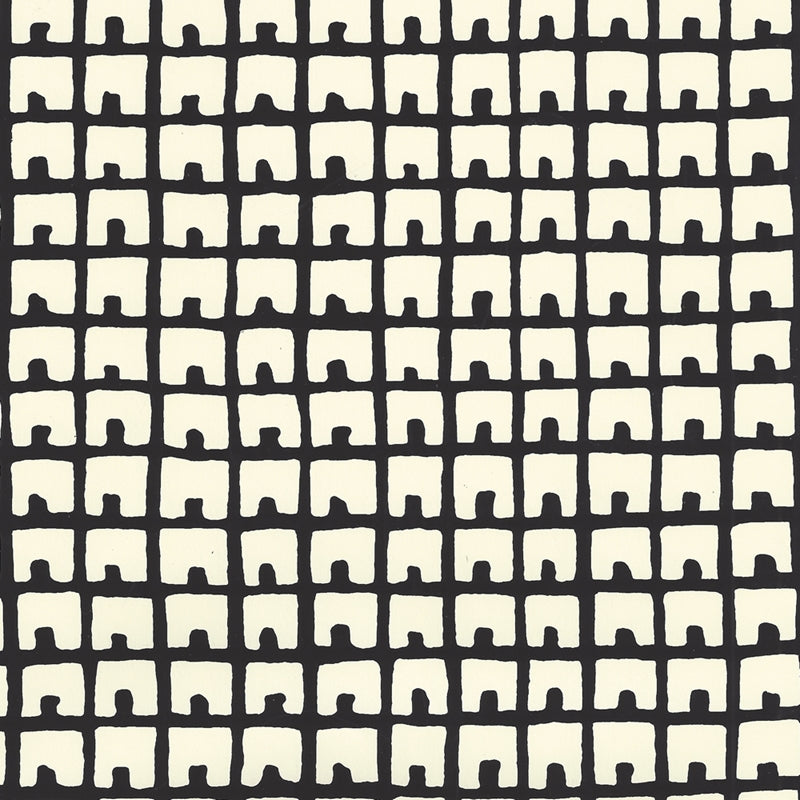 Sample 4040-10WP Fez Background, Black on Off White by Quadrille Wallpaper