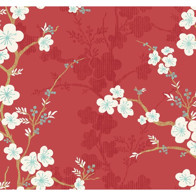 View 2973-90101 Daylight Nicolette Red Floral Trail Red A-Street Prints Wallpaper