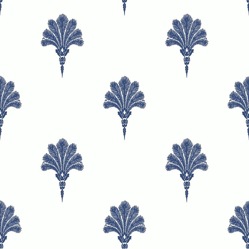 Sample MB31602 Beach House Summer Fan, Coastal Blue Feathers by Seabrook Wallpaper