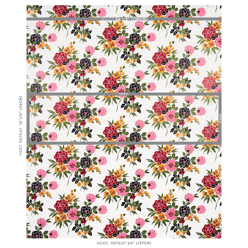 Acquire 5013131 Valentina Floral Multi On White Schumacher Wallcovering Wallpaper