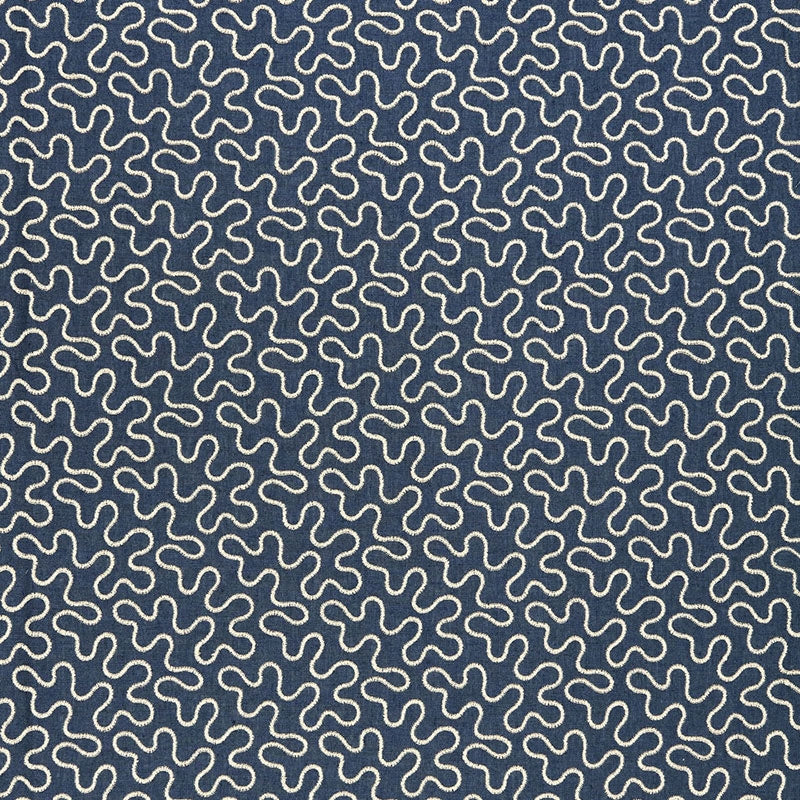 Purchase sample of 67600 Meander Embroidery, Indigo by Schumacher Fabric