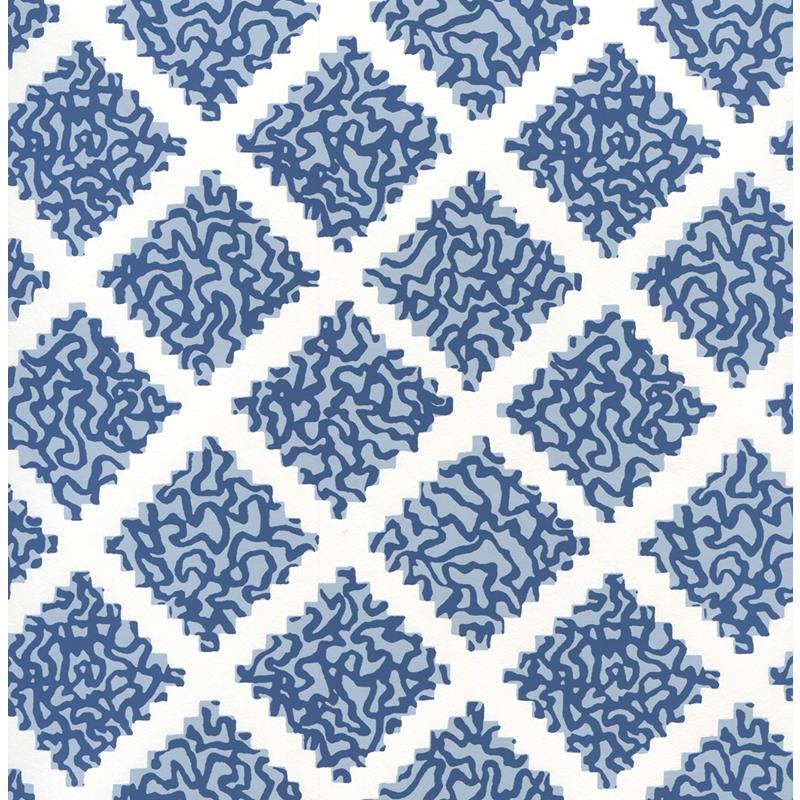 Sample JW01000-11WP Shanghai, Navy Windsor Blue On White by Quadrille Wallpaper