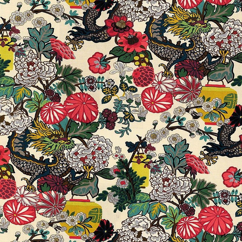 Purchase sample of 173273 Chiang Mai Dragon, Alabaster by Schumacher Fabric