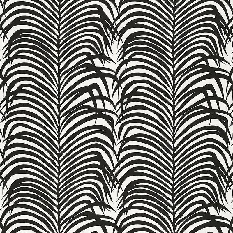 View 174872 Zebra Palm Ebony by Schumacher Fabric