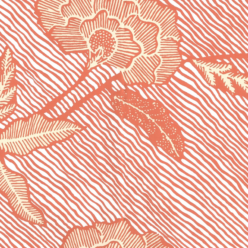 Sample 4060M-04WP Flores Ii, Orange Cream on White by Quadrille Wallpaper