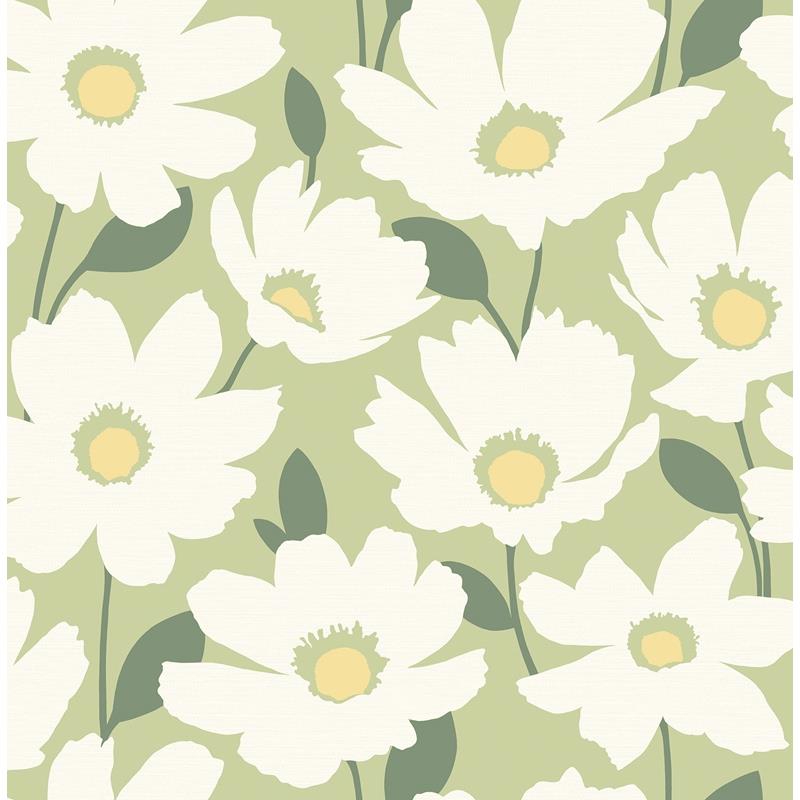 Find 2904-25677 Fresh Start Kitchen & Bath Astera Green Floral Wallpaper Green Brewster