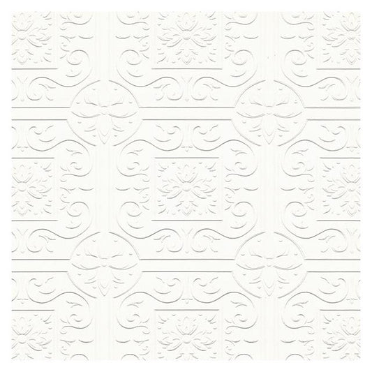 Search 4000-59001 PaintWorks Ibold White Tin Ceiling Scroll Paintable White Brewster Wallpaper