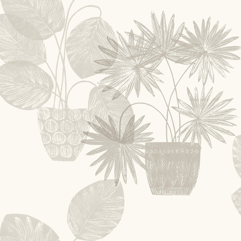 Sample 4014-87555 Seychelles, Aida Light Grey Potted Plant Wallpaper by A-Street Prints Wallpaper