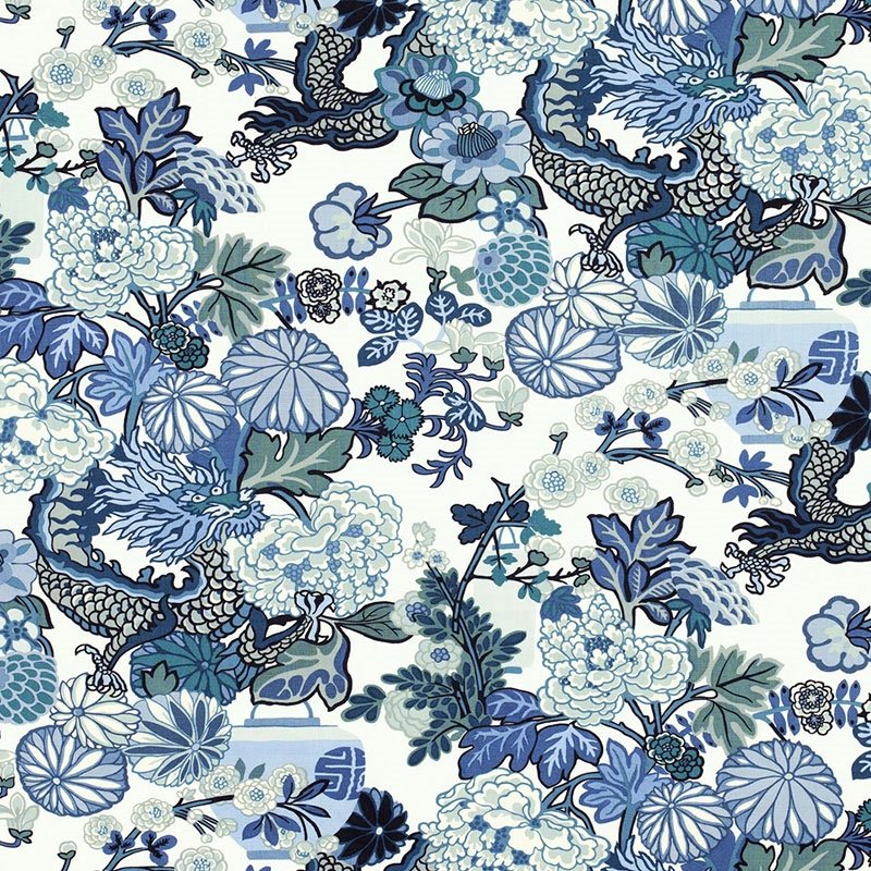 Purchase sample of 173272 Chiang Mai Dragon, China Blue by Schumacher Fabric