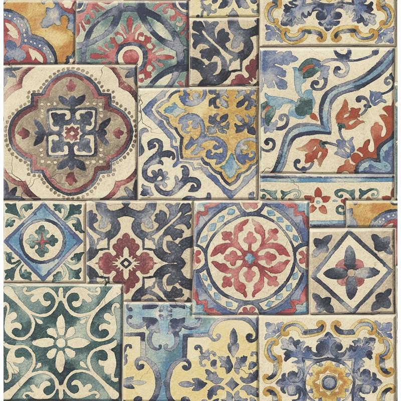 Find 2904-22301 Fresh Start Kitchen & Bath Marrakesh Multicolor Global Tiles Wallpaper Multicolor Brewster