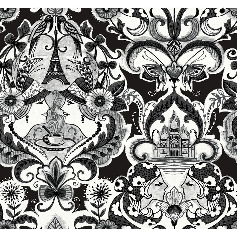 Sample 2973-90886 Daylight, Sadie Black Parisian Damask by A-Street Prints Wallpaper
