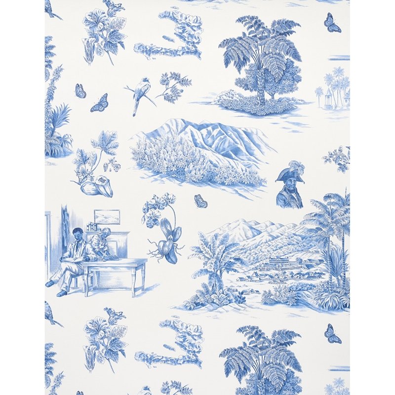 Search 5013771 Toussaint Toile Blue On Ivory Schumacher Wallcovering Wallpaper