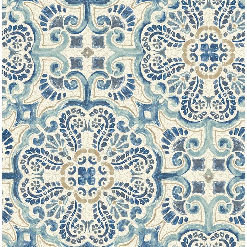 Sample 2922-24046 Trilogy, Florentine Blue Faux Tile by A-Street Prints Wallpaper