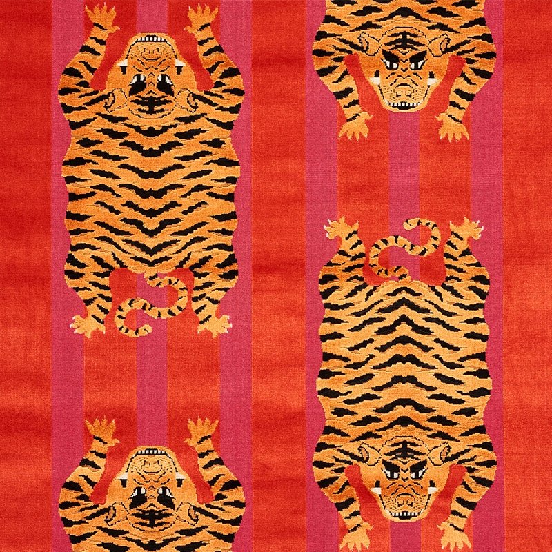 Purchase sample of 77231 Jokhang Tiger Velvet, Red & Pink by Schumacher Fabric