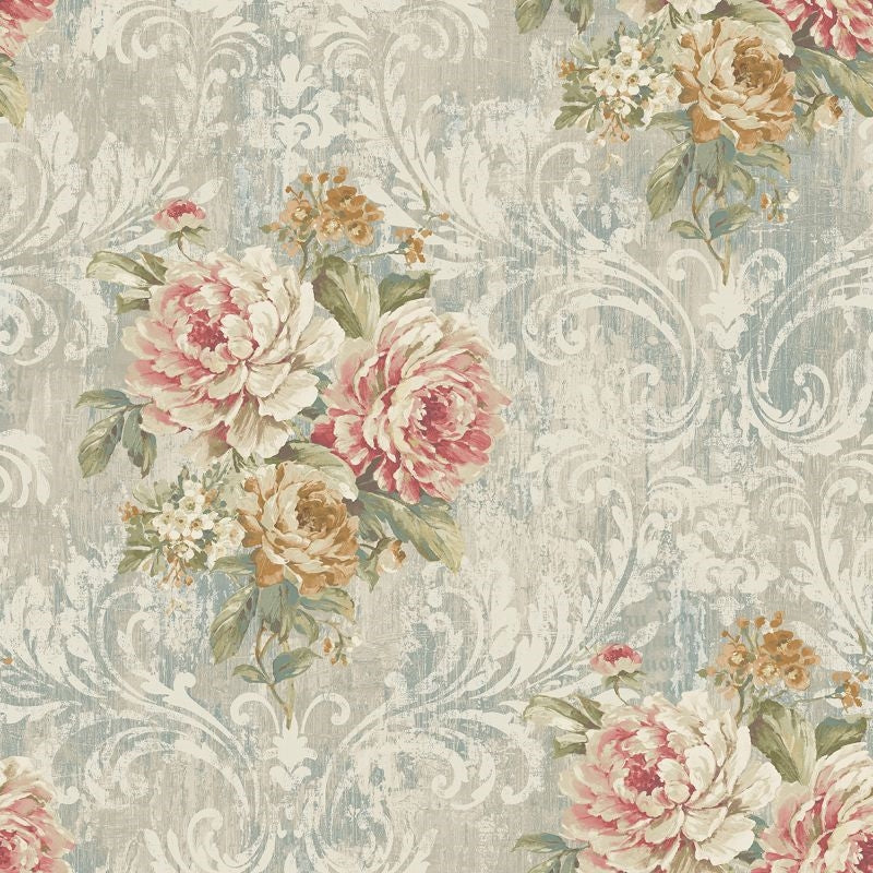 Looking VF31002 Manor House Bouquet with Frame by Wallquest Wallpaper