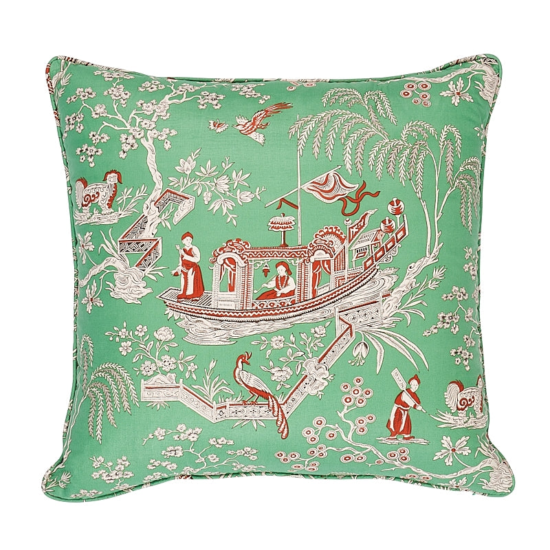 So17961005 | Matsudana 20" Pillow, Jade and Red - Schumacher Pillows