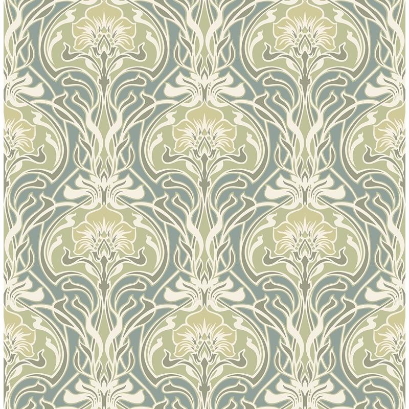 Sample 2970-26151 Revival, Mucha Teal Botanical Ogee Wallpaper by A-Street Prints Wallpaper