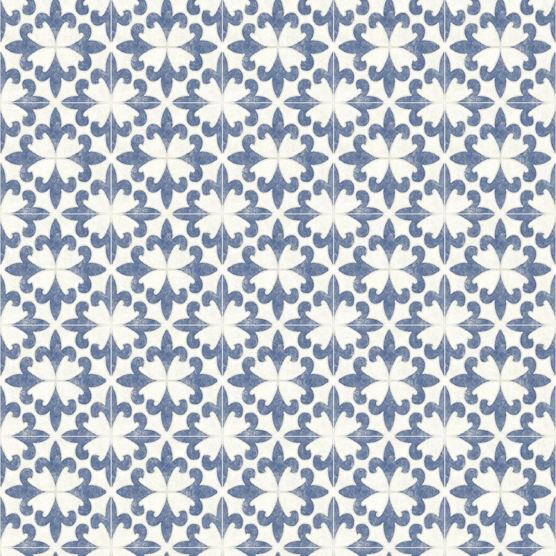 Sample 4072-70033 Delphine, Remy Blue Fleur Tile Wallpaper by Chesapeake