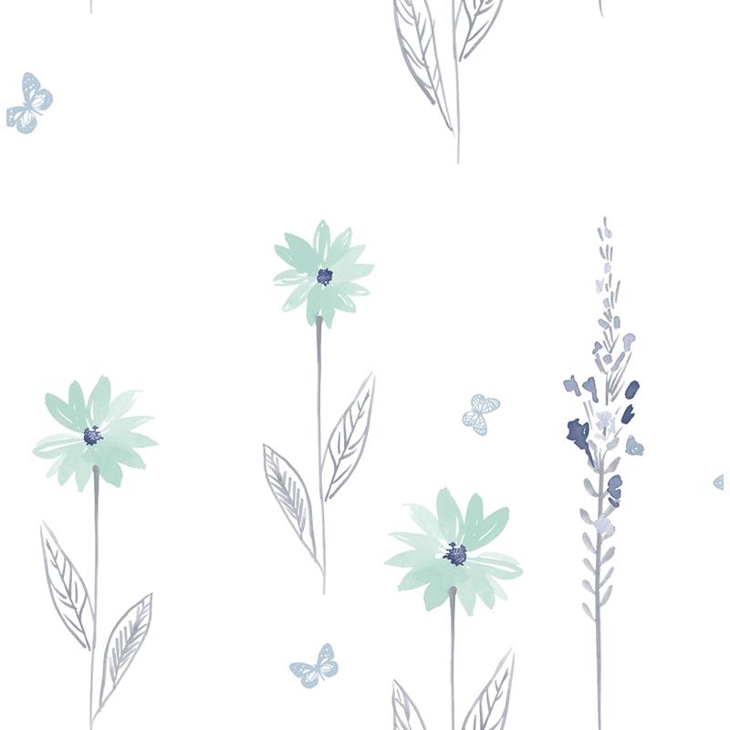 Sample DA62604 Day Dreamers, Daisy Field Teal and Gray Seabrook Wallpaper